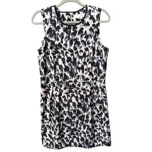 LOFT Abstract Black, Slate Gray and Light Gray Sleeveless Mini Dress Size 10